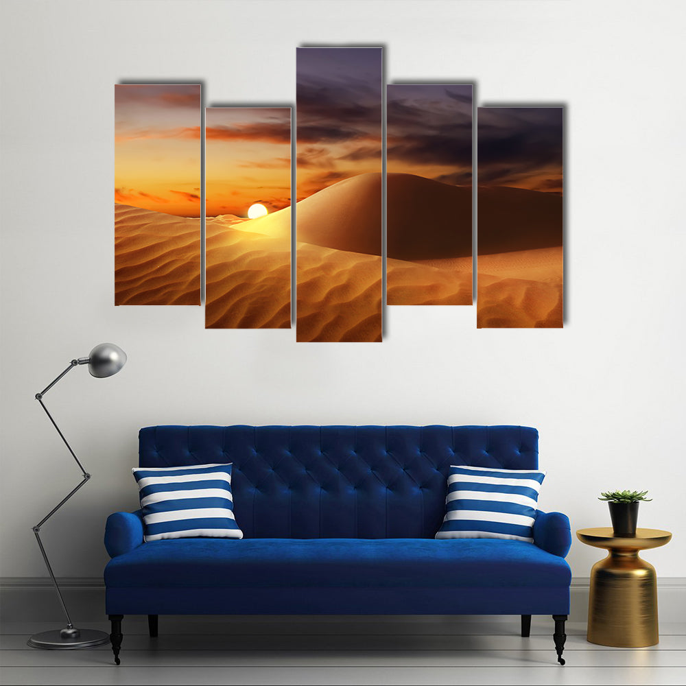 Sandy Desert At Sunset Canvas Wall Art