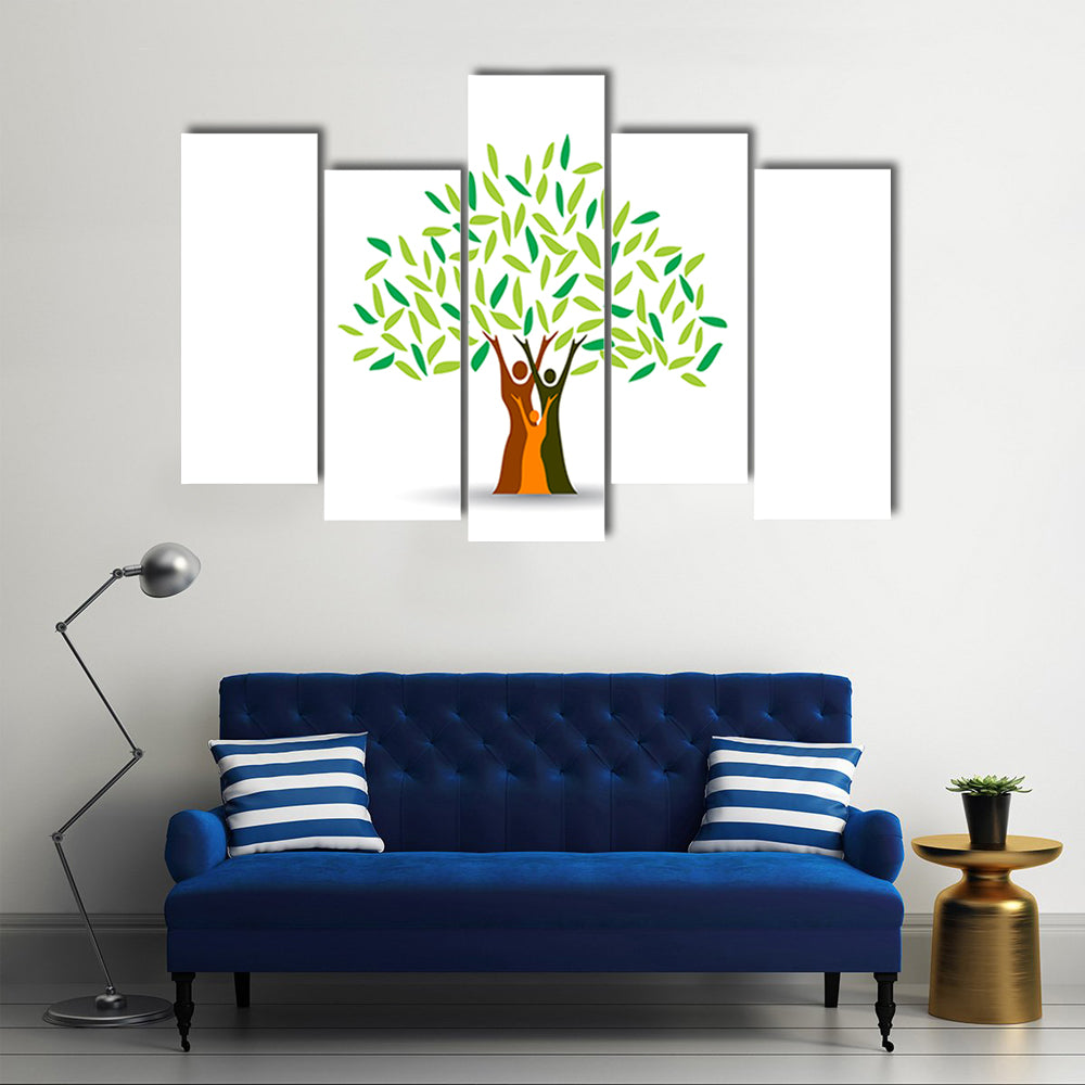 Family Tree with Stylized Silhouettes Canvas Wall Art