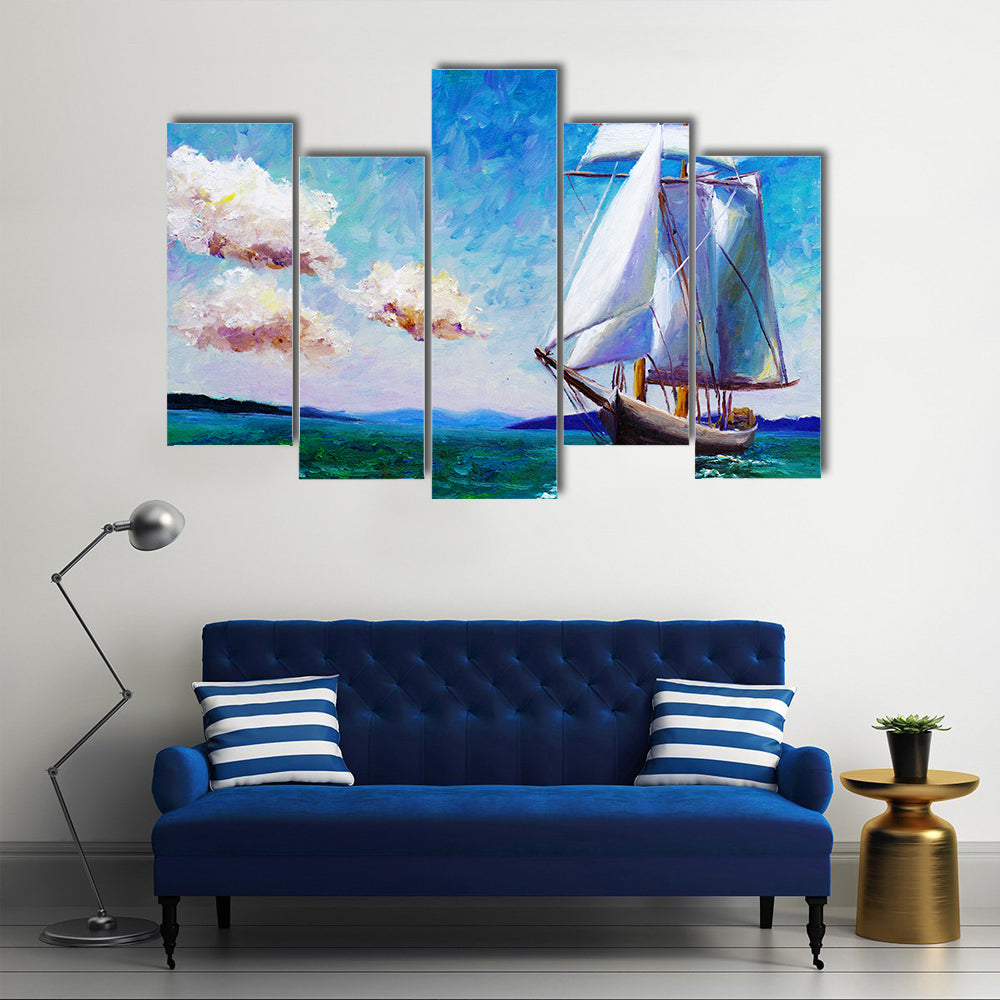 Oil Painted Sailing Boat Canvas Wall Art