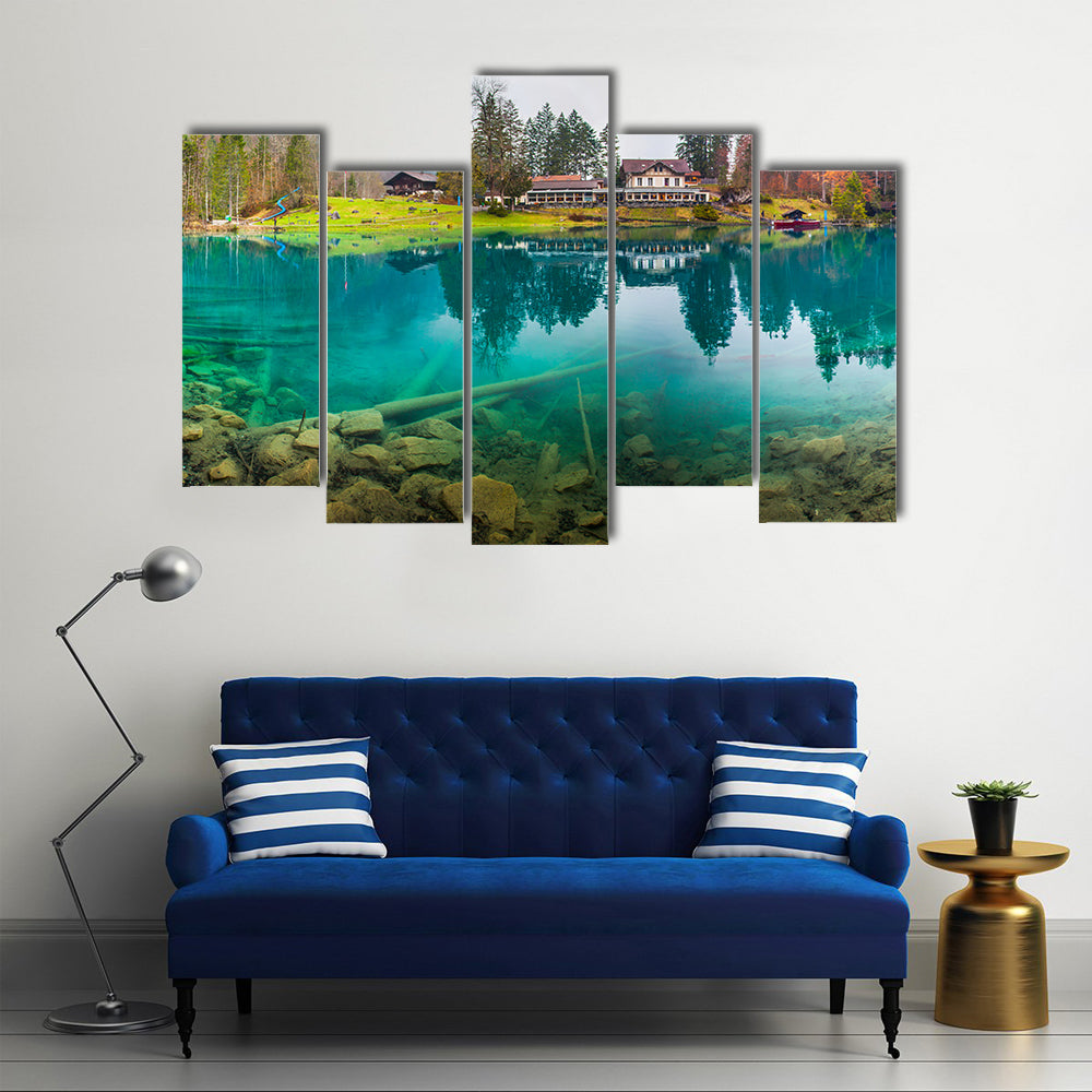 Hotel Forellenzucht in Blausee Town Switzerland Canvas Wall Art