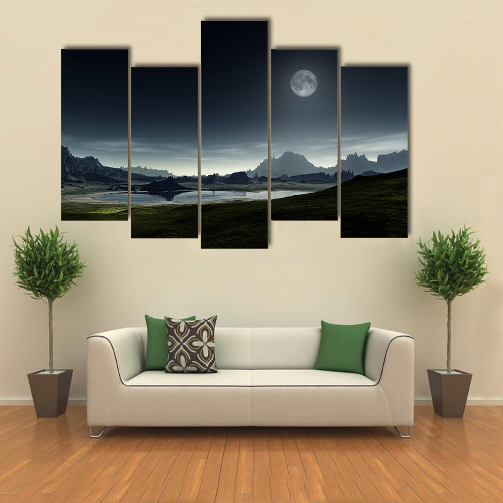 Moonlit Mountain Lake Canvas Wall Art
