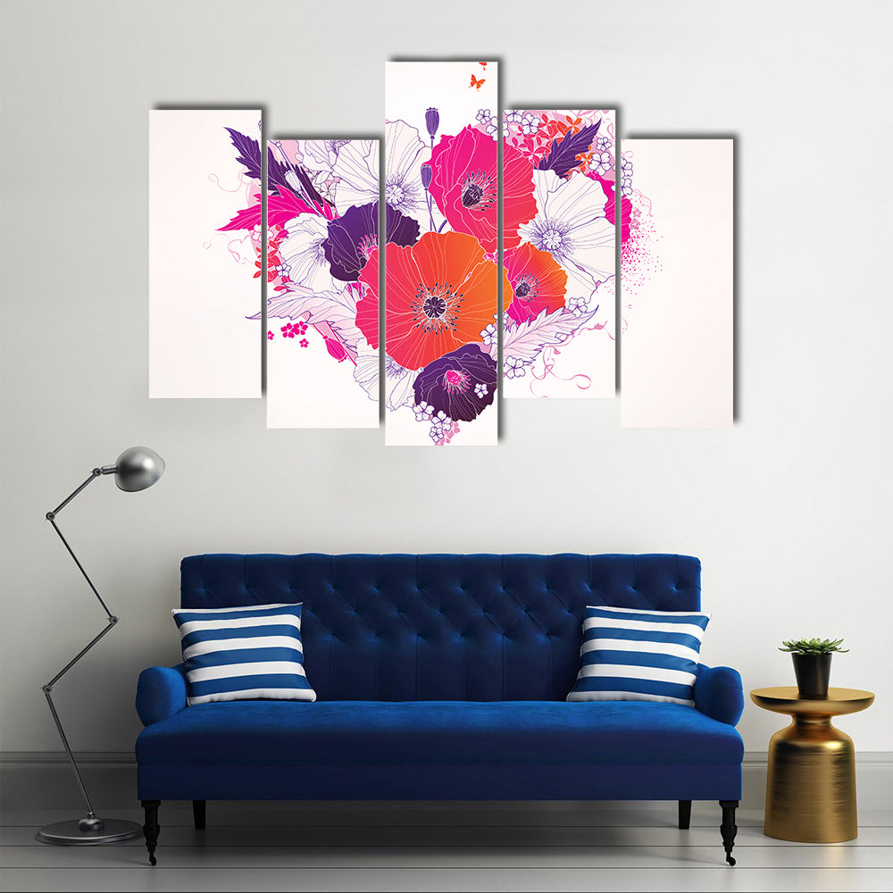 Colorful Floral Heart with Poppies Canvas Wall Art