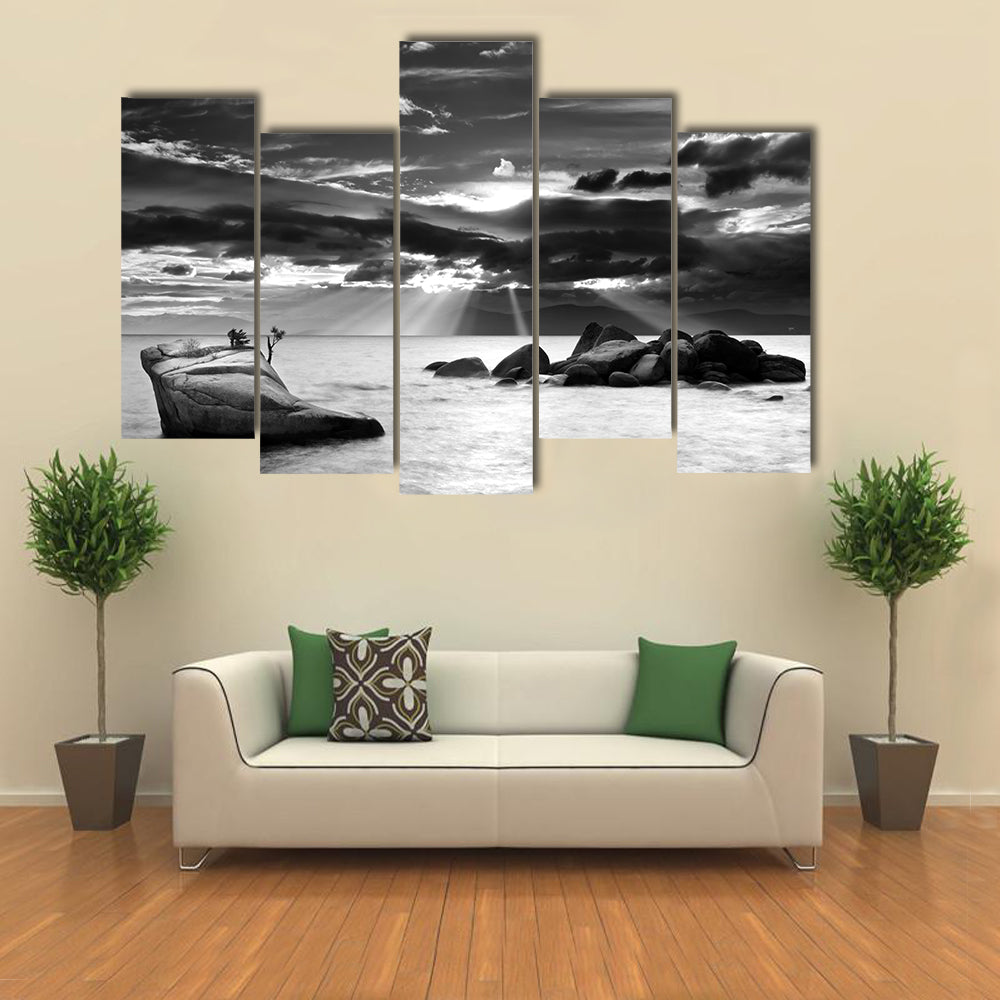 Cloud Burst Over Bonsai Rock At Lake Tahoe Canvas Wall Art