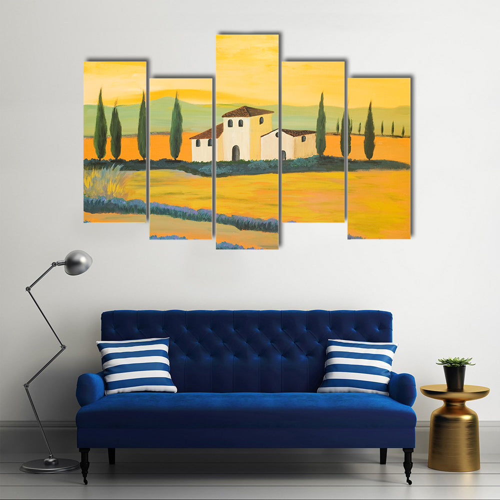 Tuscan Lavender Fields with Cypress Trees Canvas Wall Art