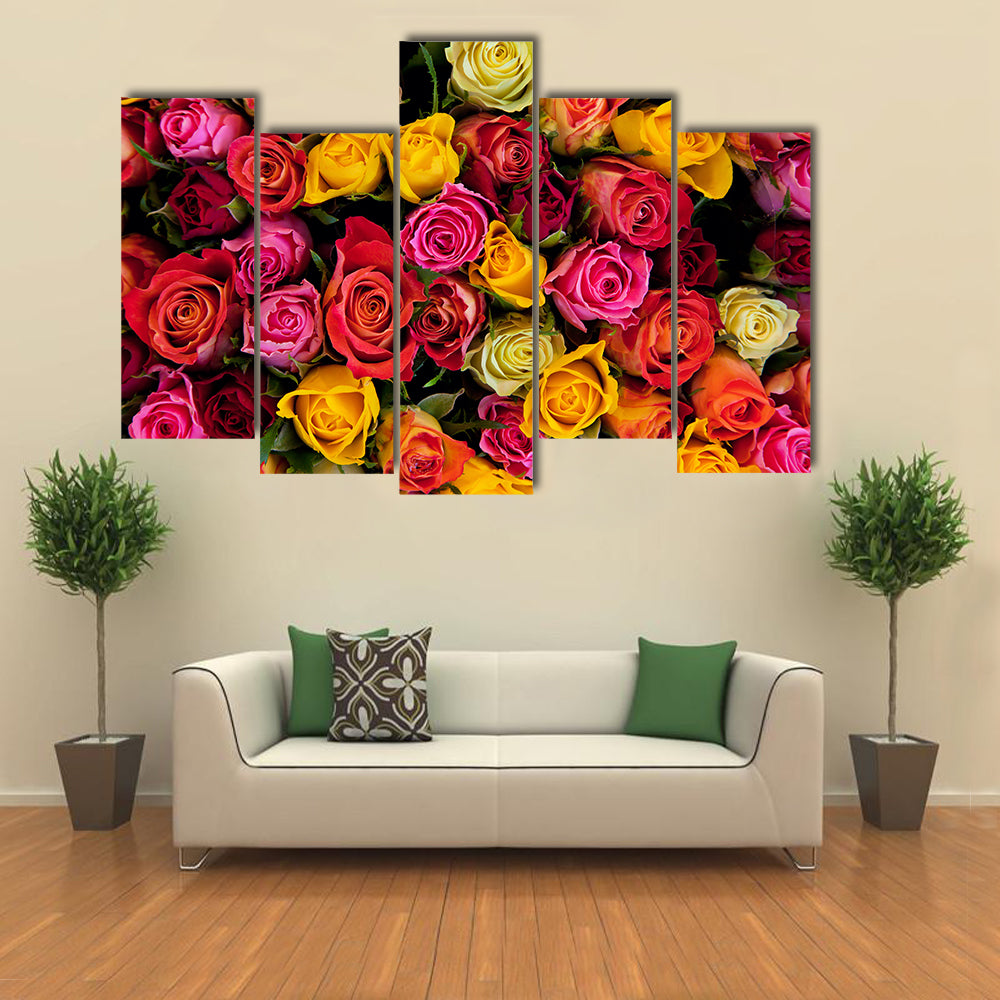 Colorful Roses Bouquet Canvas Wall Art