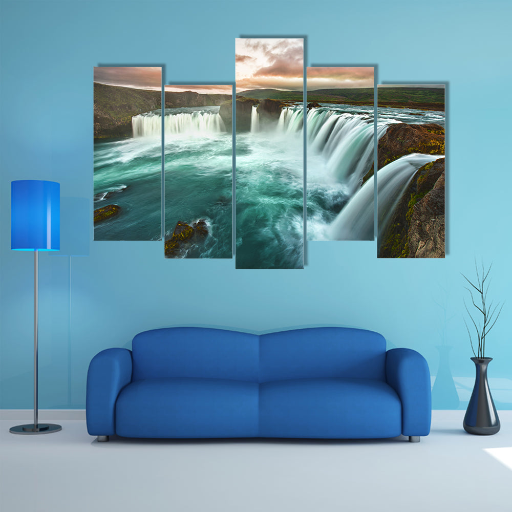 Godafoss Waterfall at Sunset Canvas Wall Art