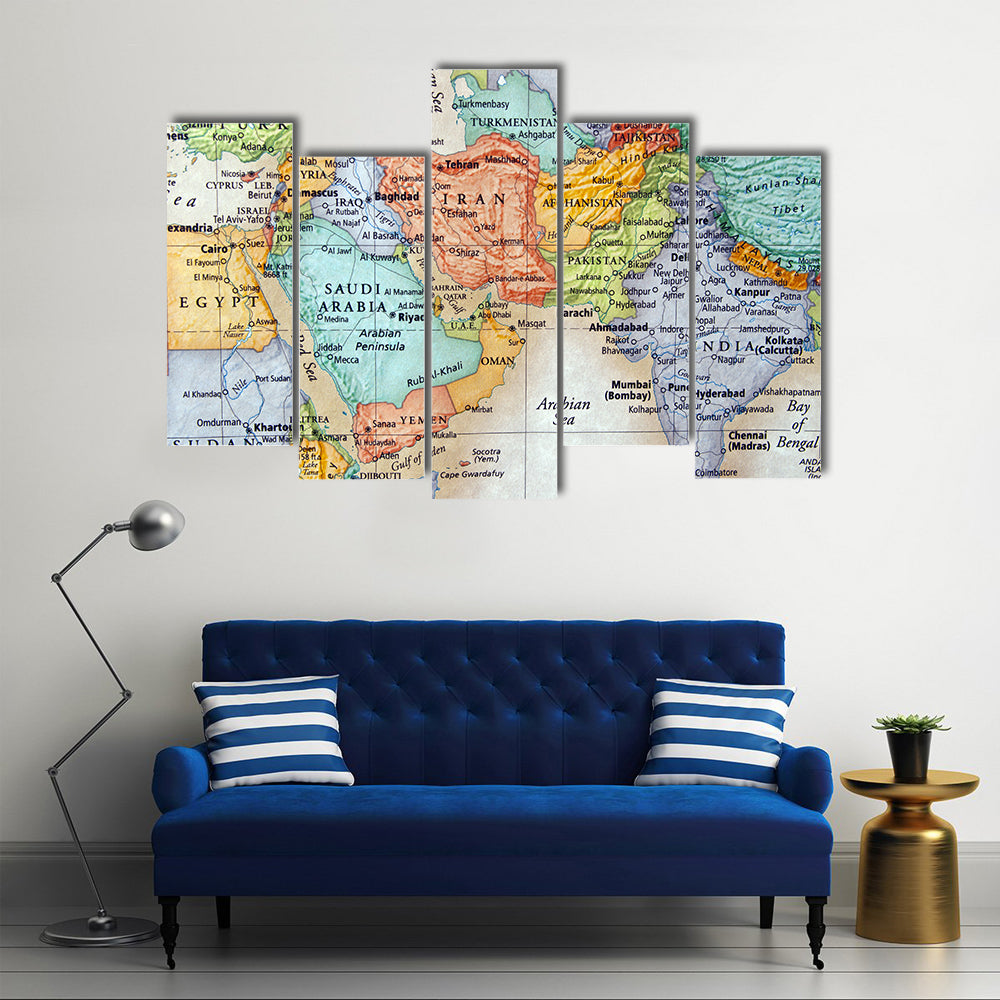 Map Of Middle East Canvas Wall Art