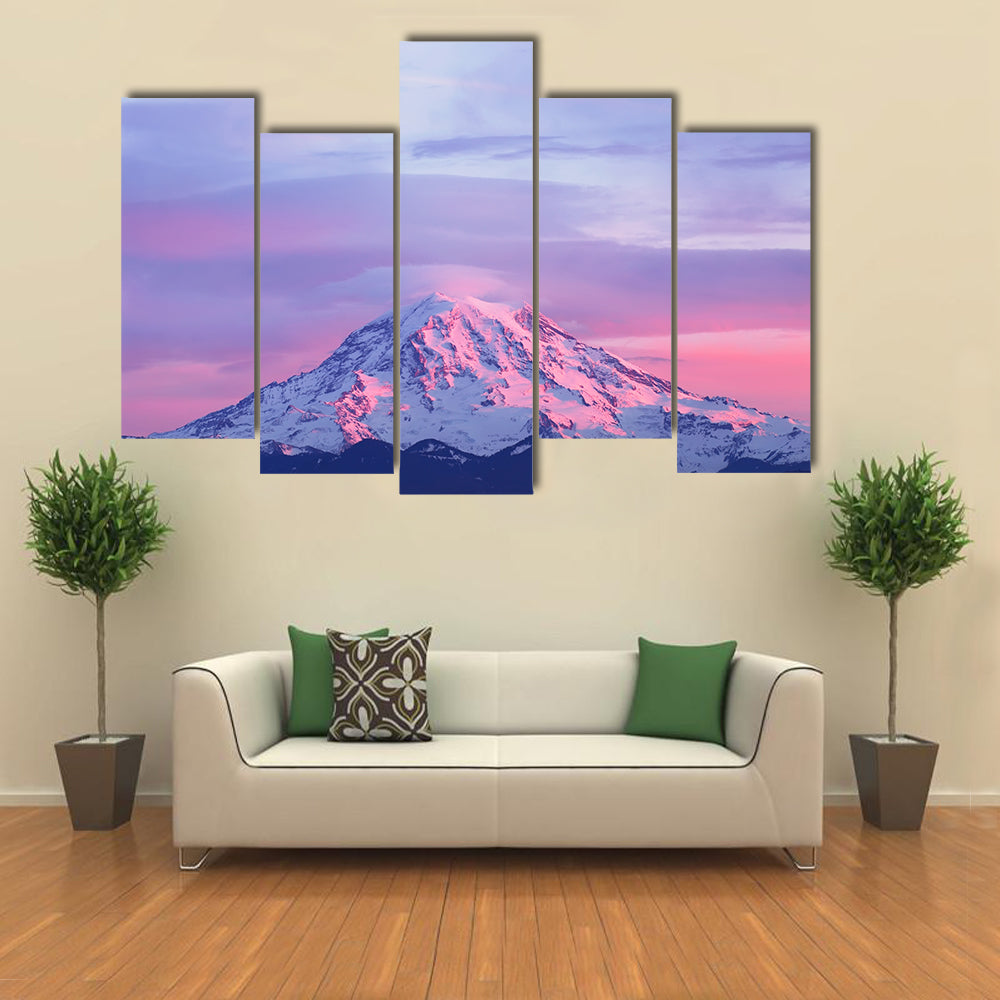 Sunset light On Mount Rainier Canvas Wall Art