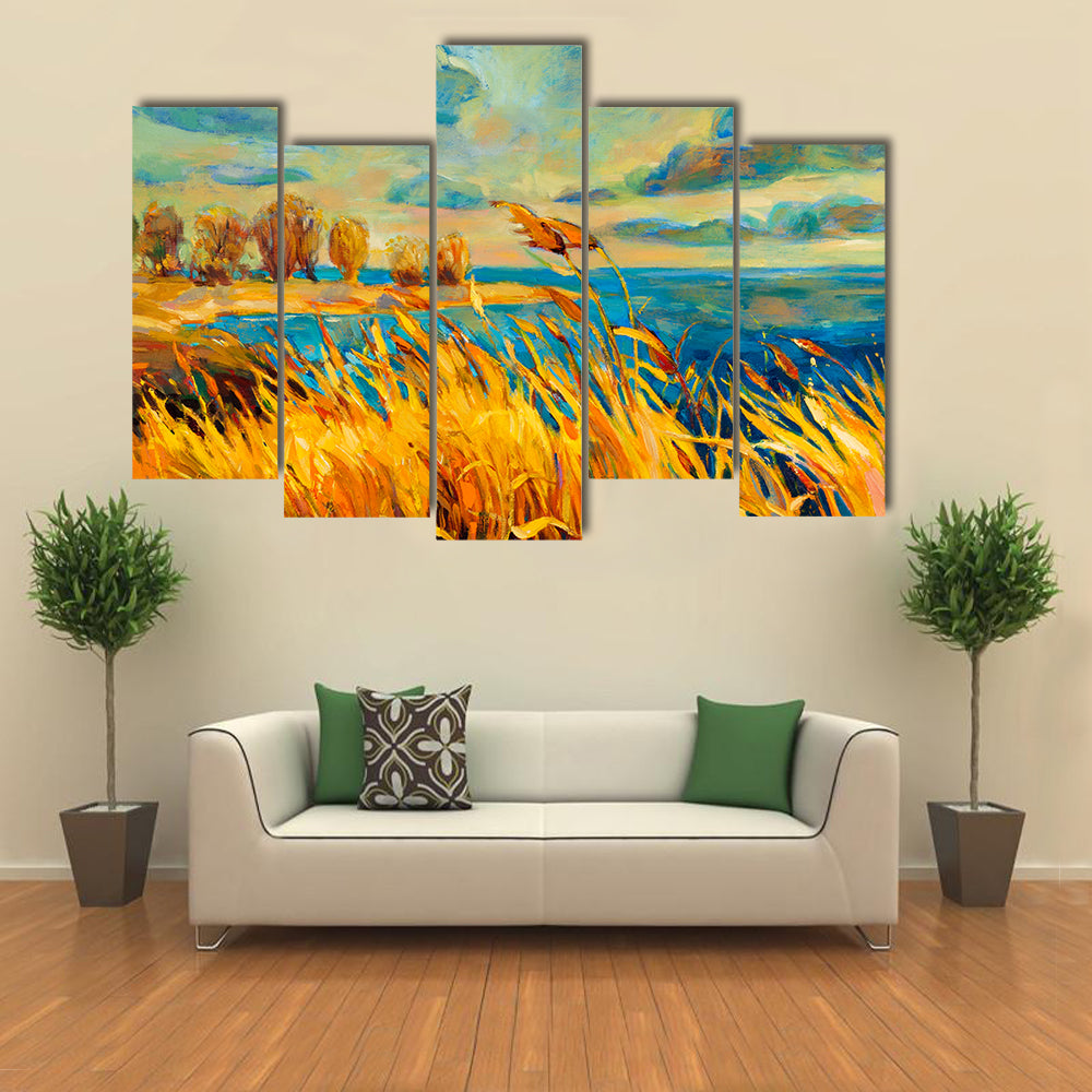 Sunset Over Lake Canvas Wall Art