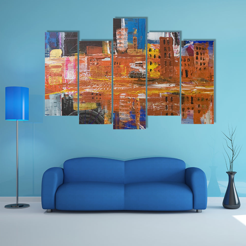 Metropolis Dusk Reflected Skyline Canvas Wall Art
