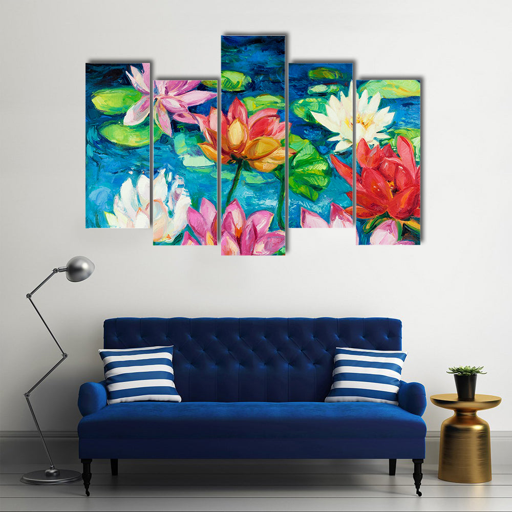 Lotus and Water Lilies Close-up Canvas Wall Art