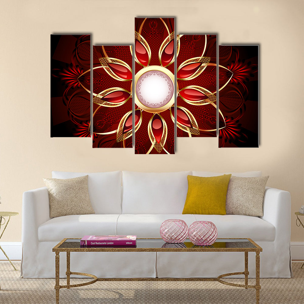 Modern Red and Gold Floral Mandala Canvas Wall Art