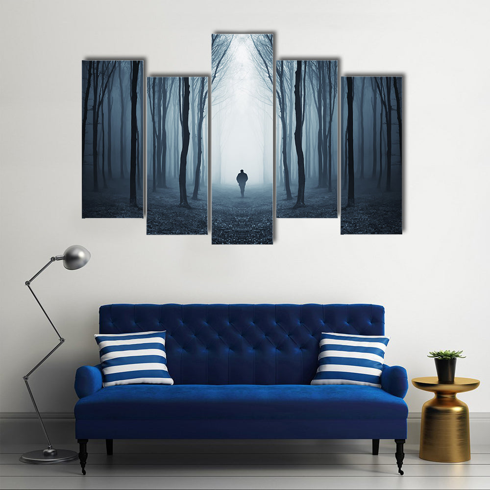 Man Walking Through A Fairytale Forest Canvas Wall Art