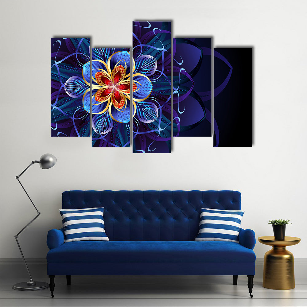 Navy Blue Geometric Flower Mandala Canvas Wall Art