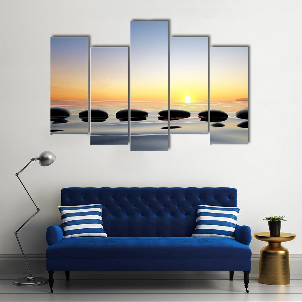 Lake With Zen Stones Canvas Wall Art