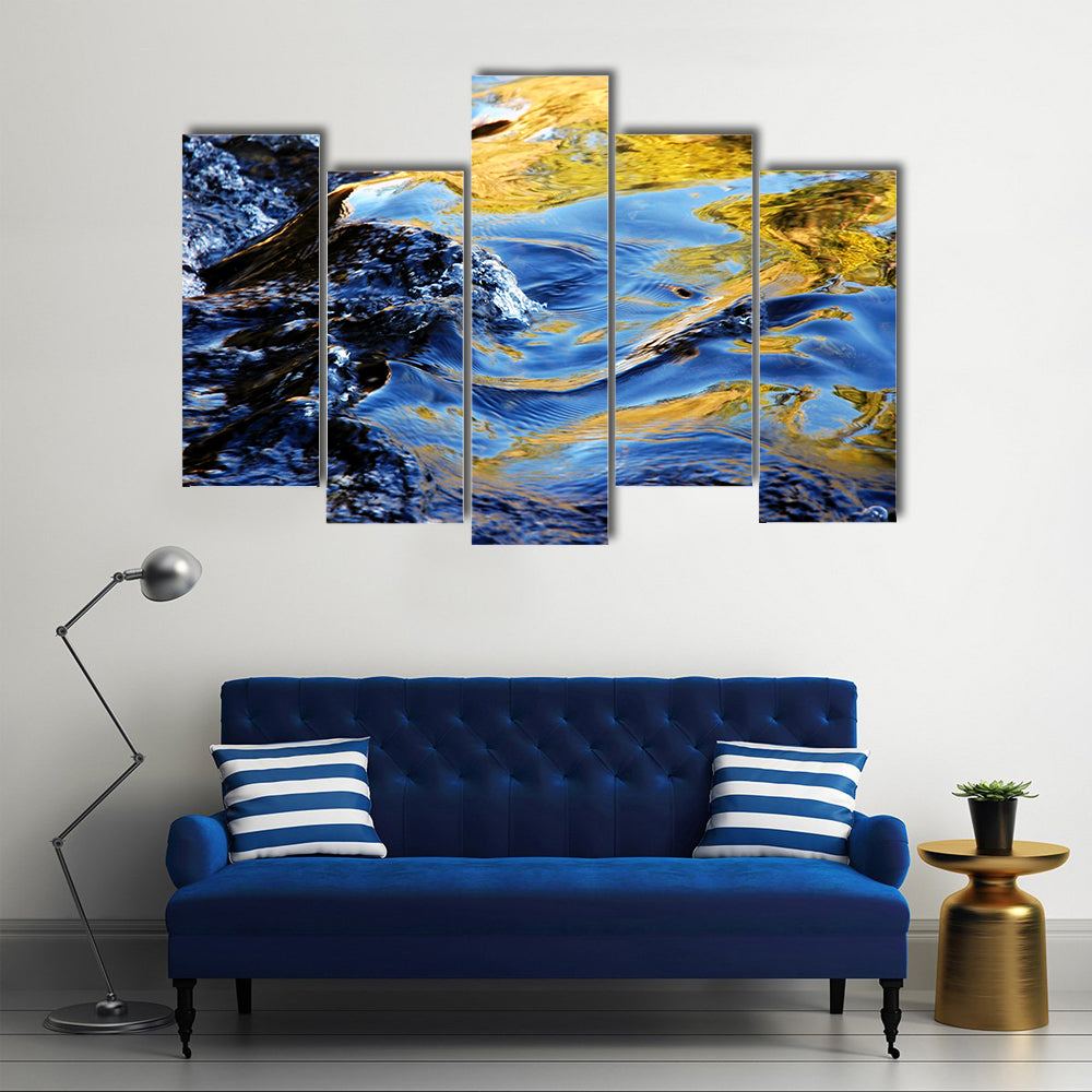 Autumn Trees In Mountain Stream Water Canvas Wall Art