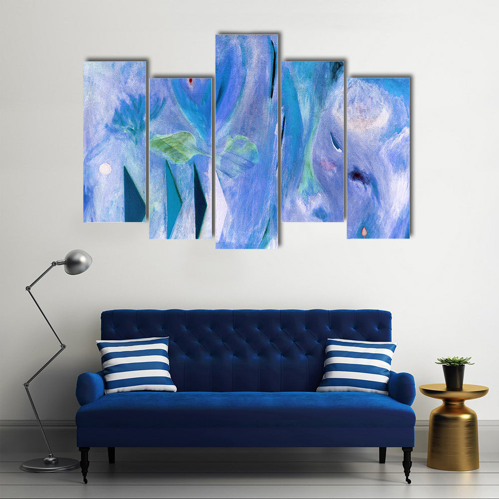 Dreamlike Blue Abstract with Stylized Face Canvas Wall Art
