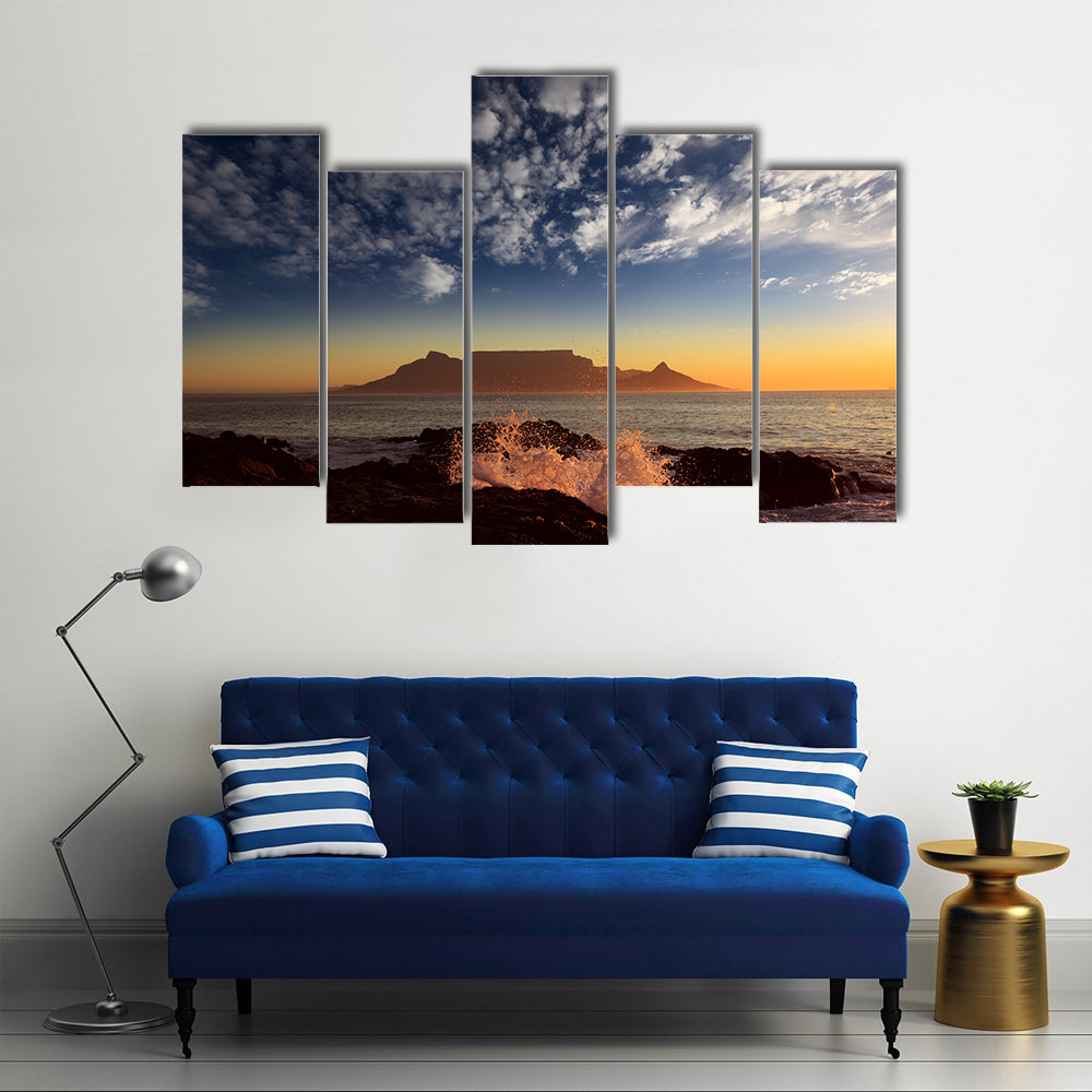 Table Mountain Sunset Over Ocean Canvas Wall Art