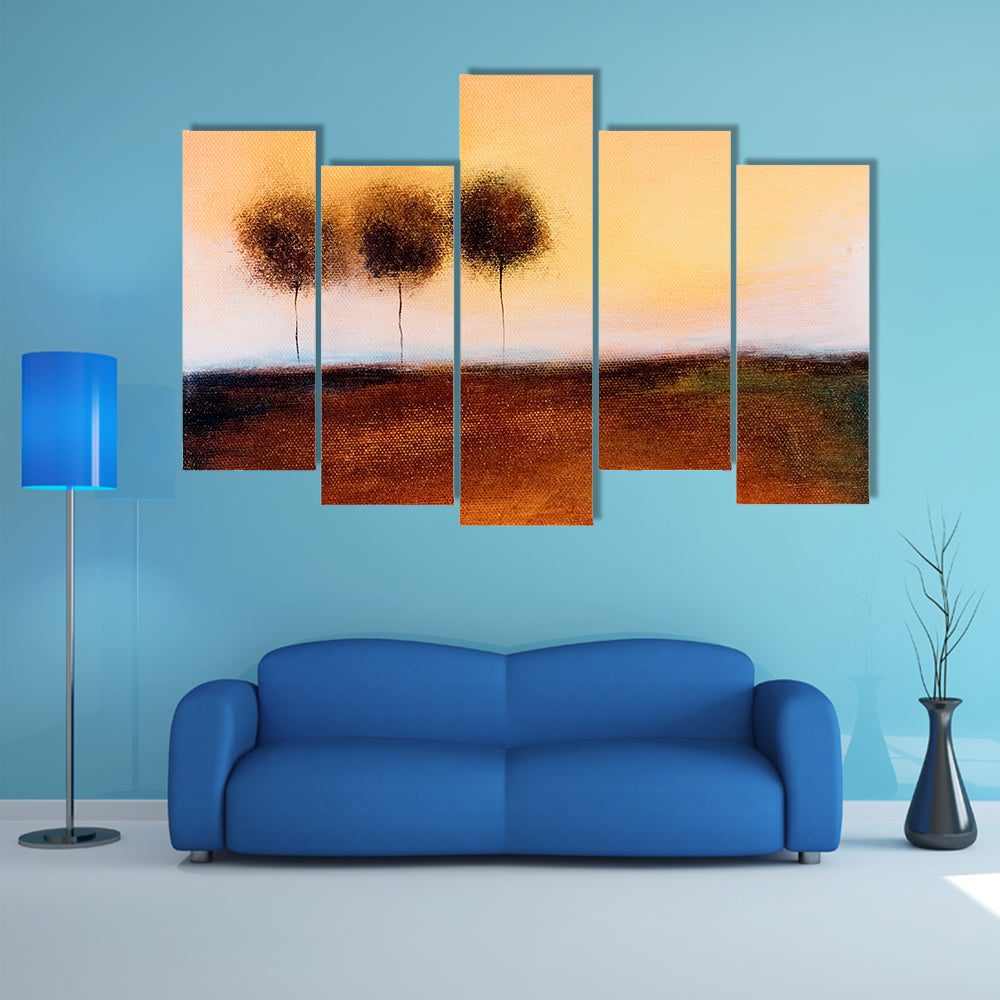 Abstract Three Trees in Autumn Field Canvas Wall Art