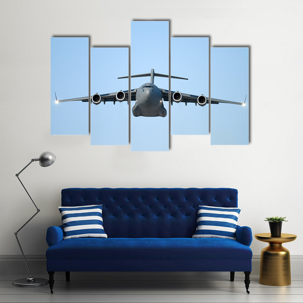 Flying Military Transport Plane Canvas Wall Art
