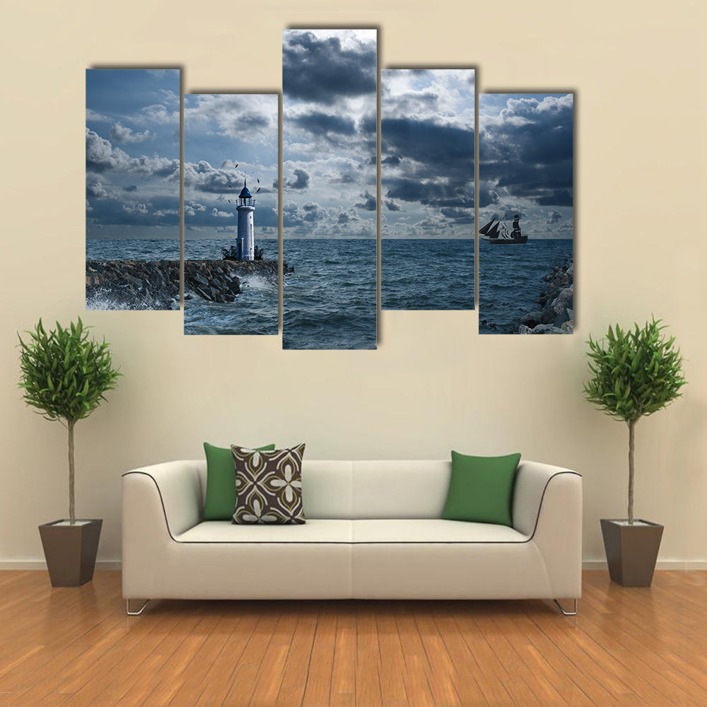 Lighthouse In Sea Storm Wall Art