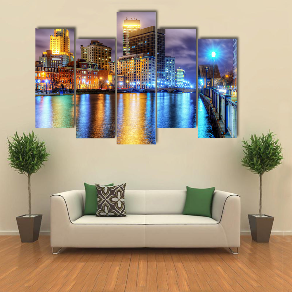 Downtown Providence Skyline with Water Reflections Canvas Wall Art