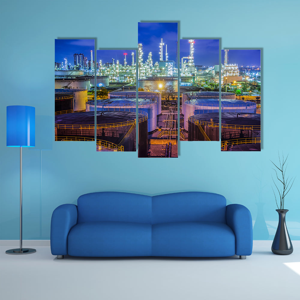 Oil Refinery at Night Canvas Wall Art