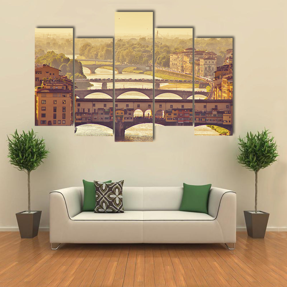 Ponte Vecchio at Golden Hour, Florence Cityscape Canvas Wall Art
