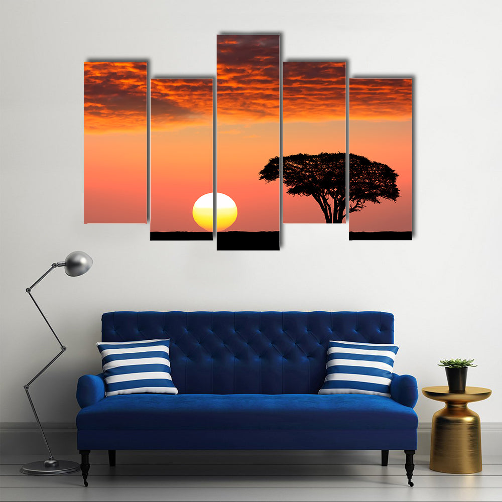 Sunset In The Serengeti Park In Tanzania Canvas Wall Art