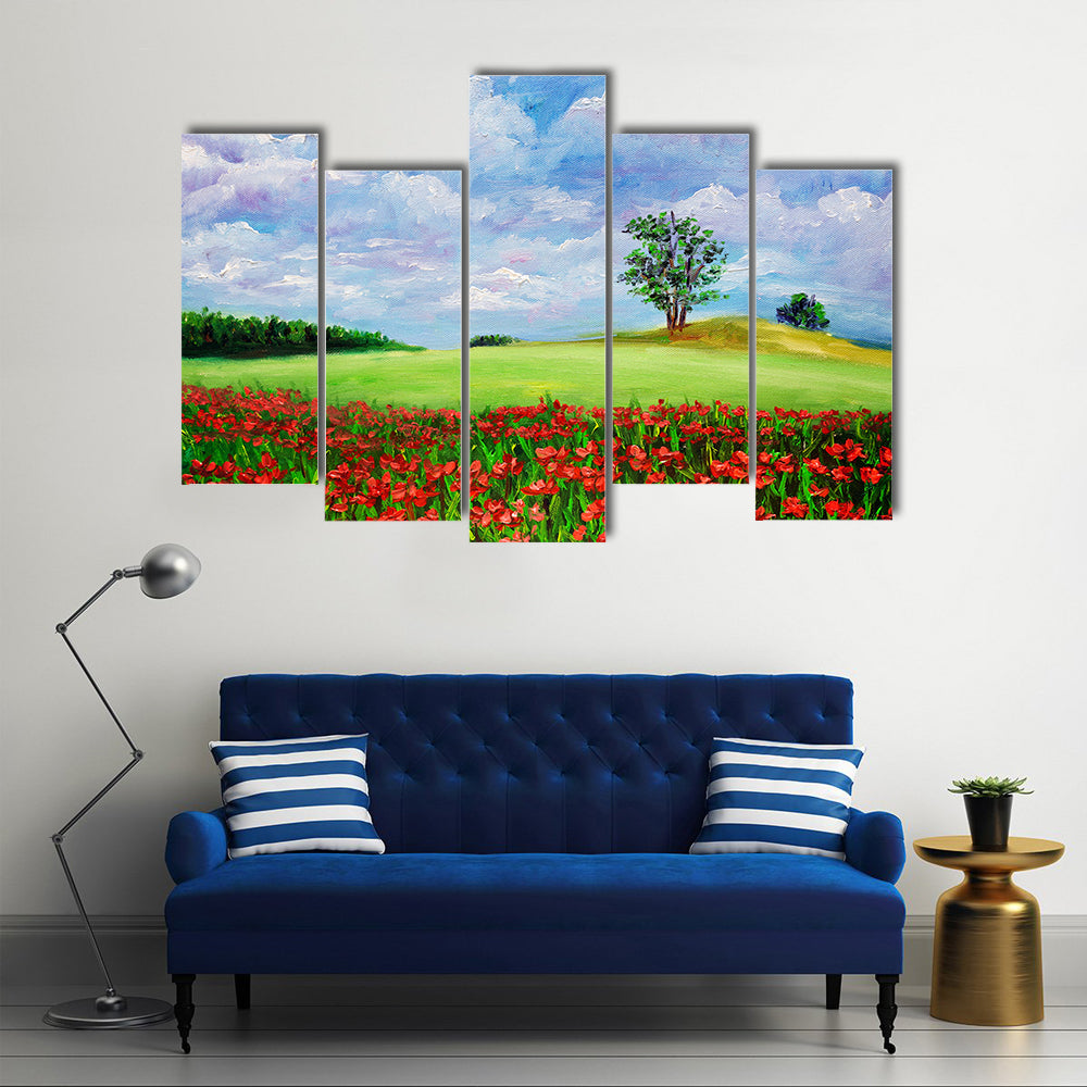 Red Poppy Field Landscape Canvas Wall Art