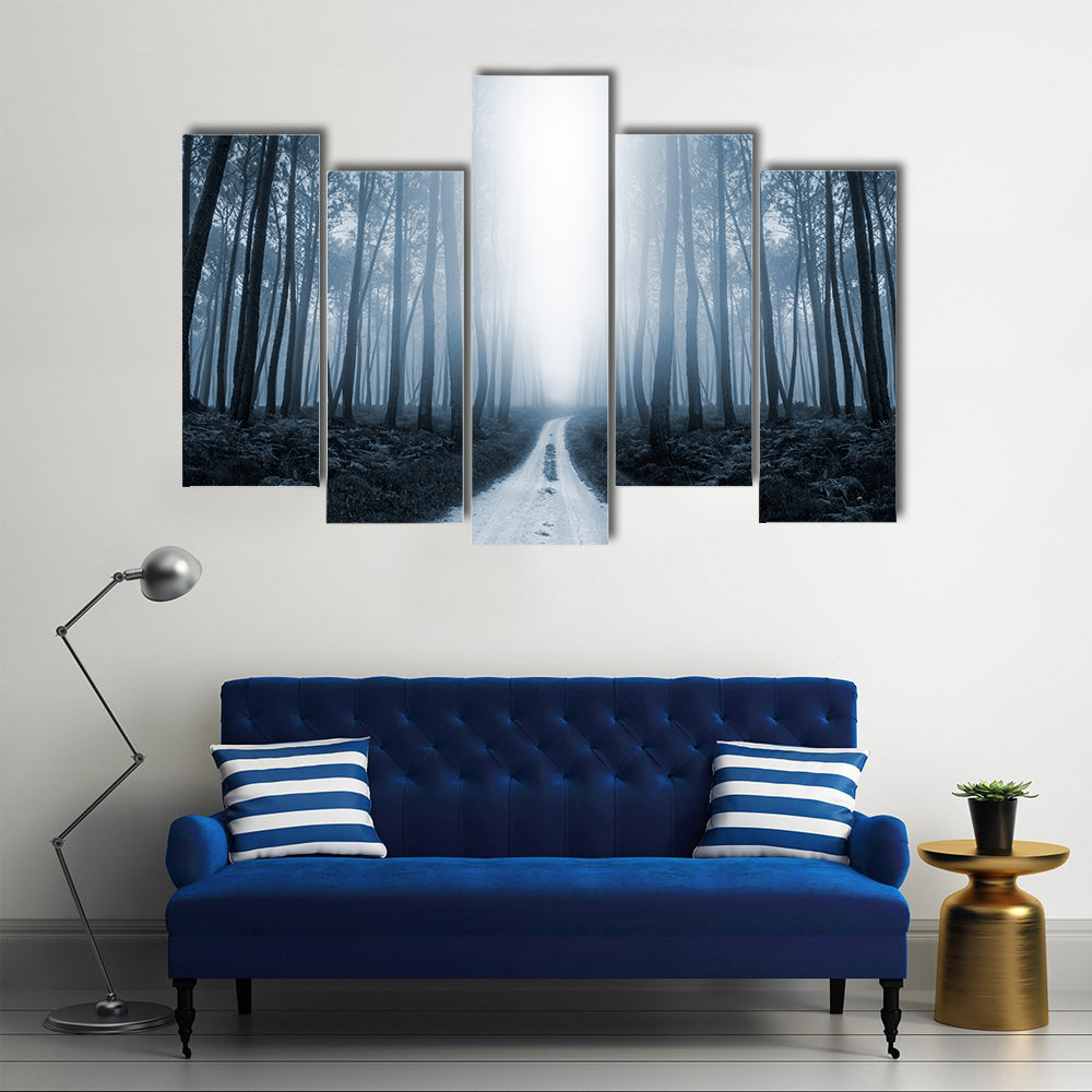 Scary Misty Road In The Forest Canvas Wall Art