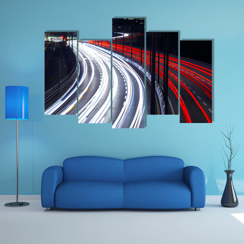 Light Trails From Cars In Stockholm Canvas Wall Art