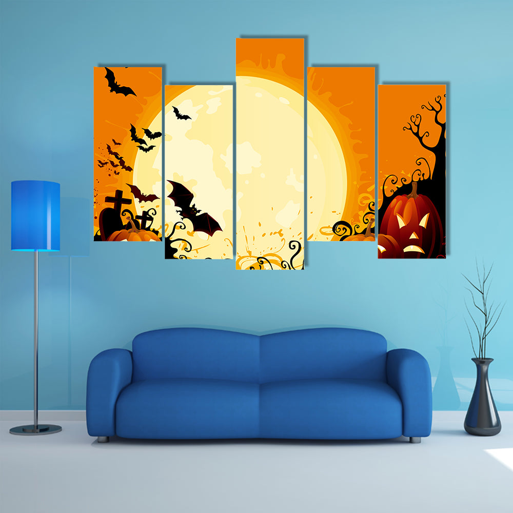 Jack-o'-lanterns Under Full Moon Canvas Wall Art