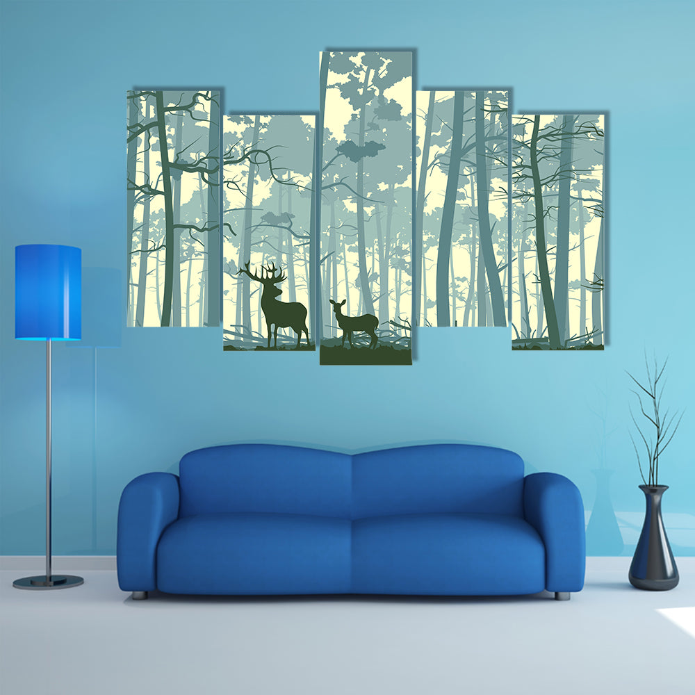 Wild Deer In Forest Canvas Wall Art