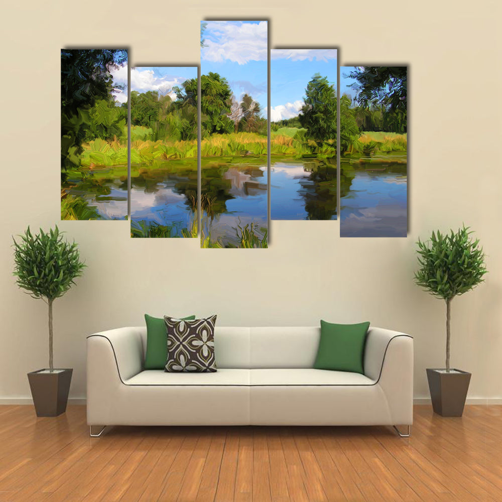 Hand Drawn Summer Lake Canvas Wall Art