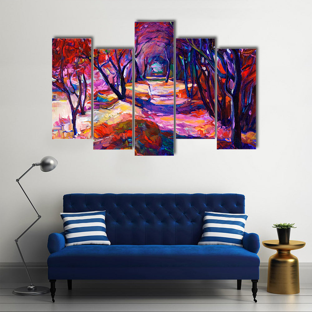 Sunlit Forest Path Canvas Wall Art