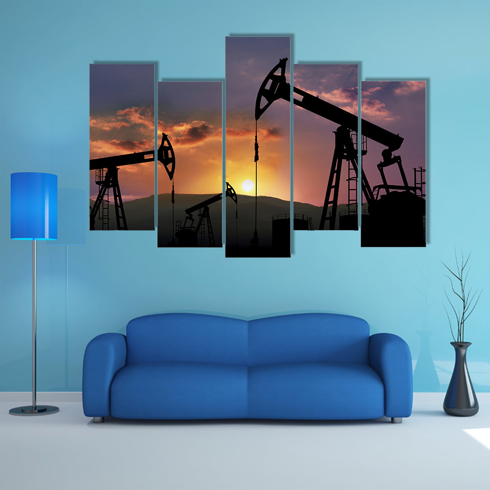 Oil Pumpjacks at Sunset Canvas Wall Art