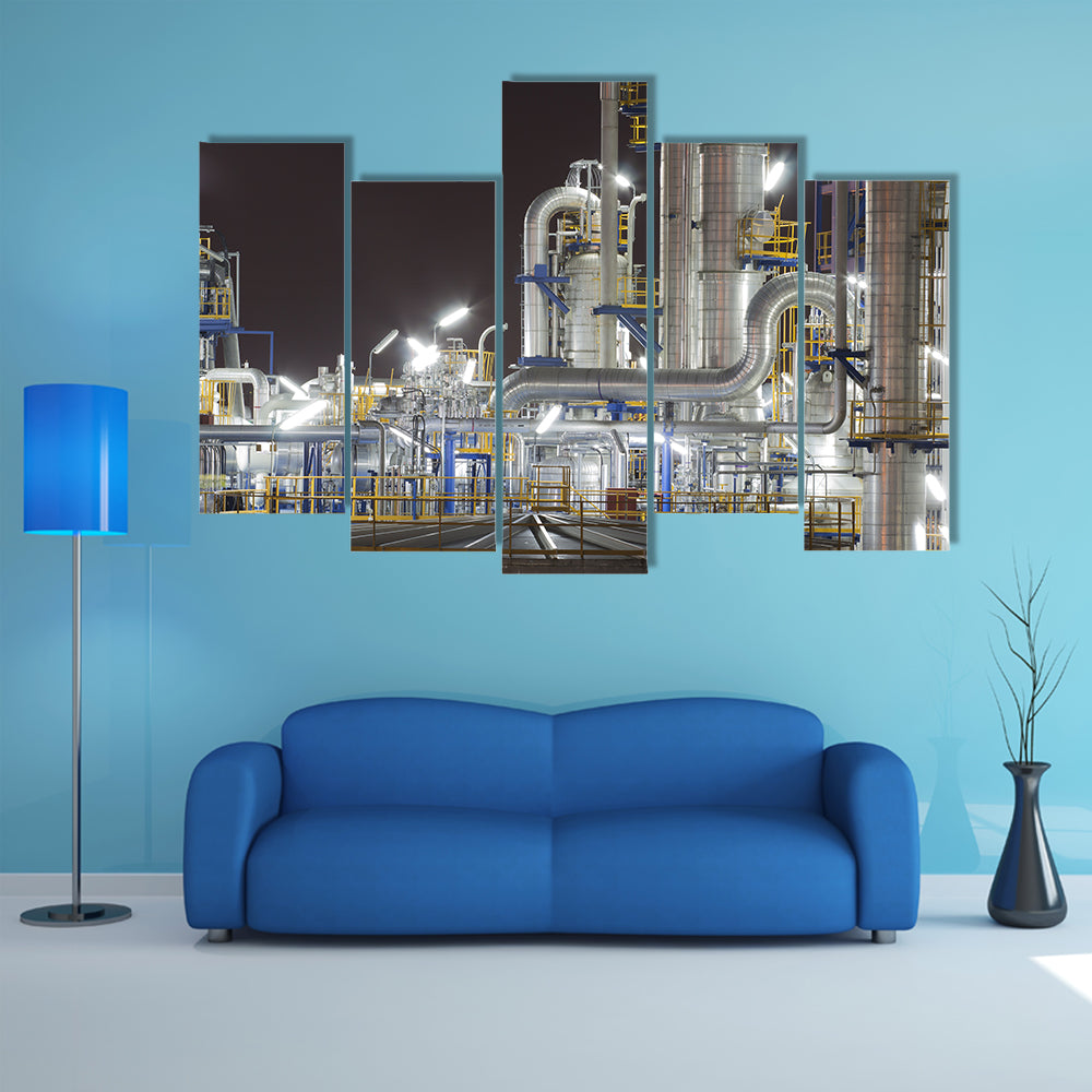 Chemical Industrial Plant at Night Canvas Wall Art