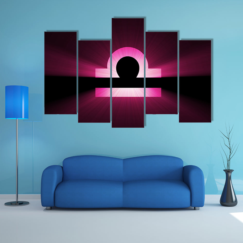 Glowing Magenta Libra Zodiac Symbol Canvas Wall Art