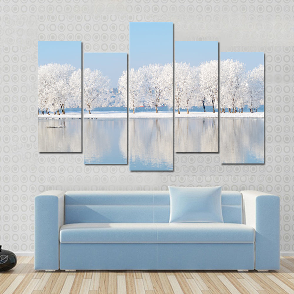 Winter Landscape Reflection In Lake Canvas Wall Art