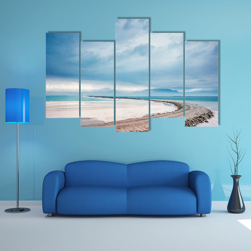Dead Sea Coastline with Jordan Mountains Canvas Wall Art