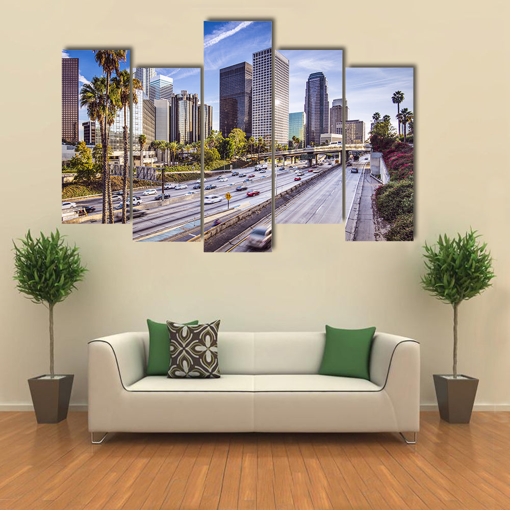 Downtown Los Angeles Highway and Skyline Canvas Wall Art
