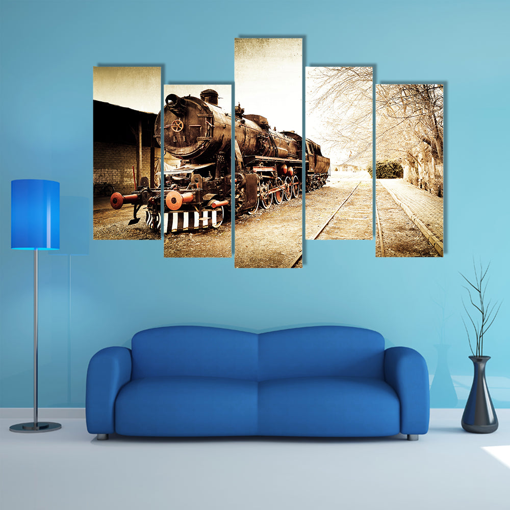 Antique Steam Locomotive in Sepia Canvas Wall Art