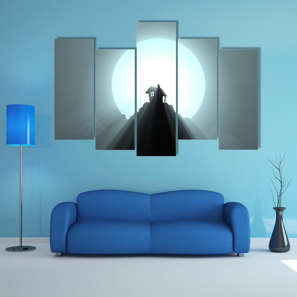 Halloween House Under Giant Moon Canvas Wall Art