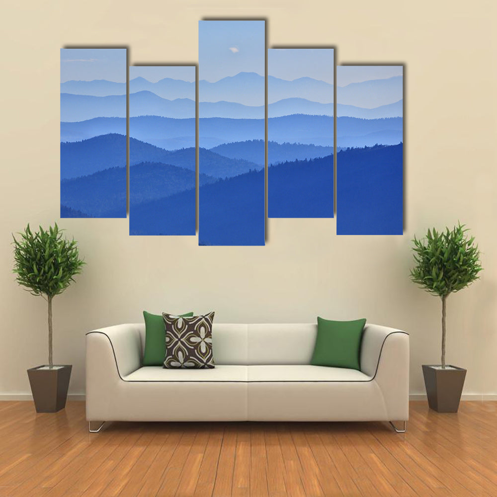 Misty Mountain Valley with Moon Canvas Wall Art