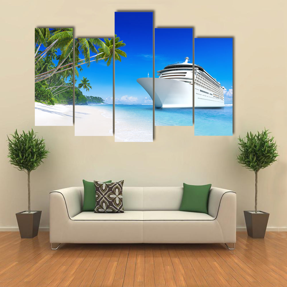 Summertime Cruise Ship by Tropical Beach Canvas Wall Art