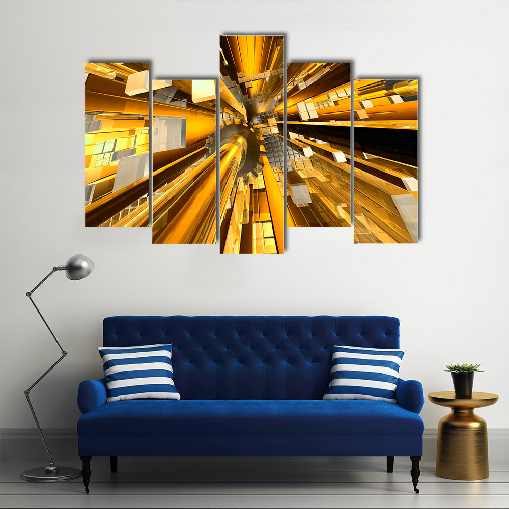 Golden Mechanical Hub Abstract Canvas Wall Art