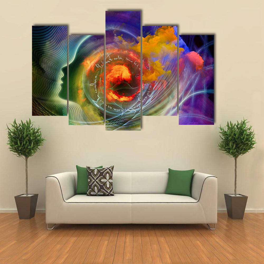 Human Profile &amp; Fractal Forms Canvas Wall Art
