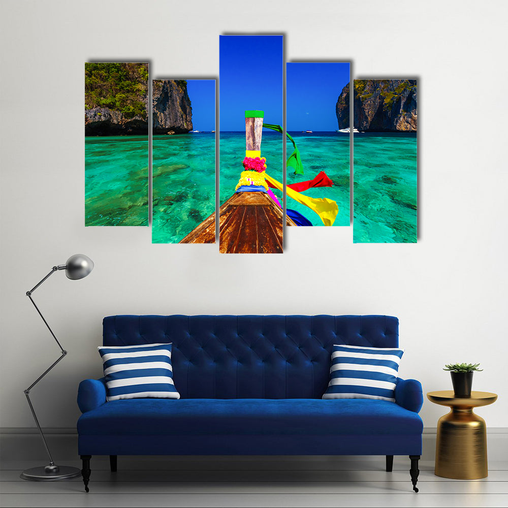 Traditional Longtail Boat In Maya Bay Canvas Wall Art