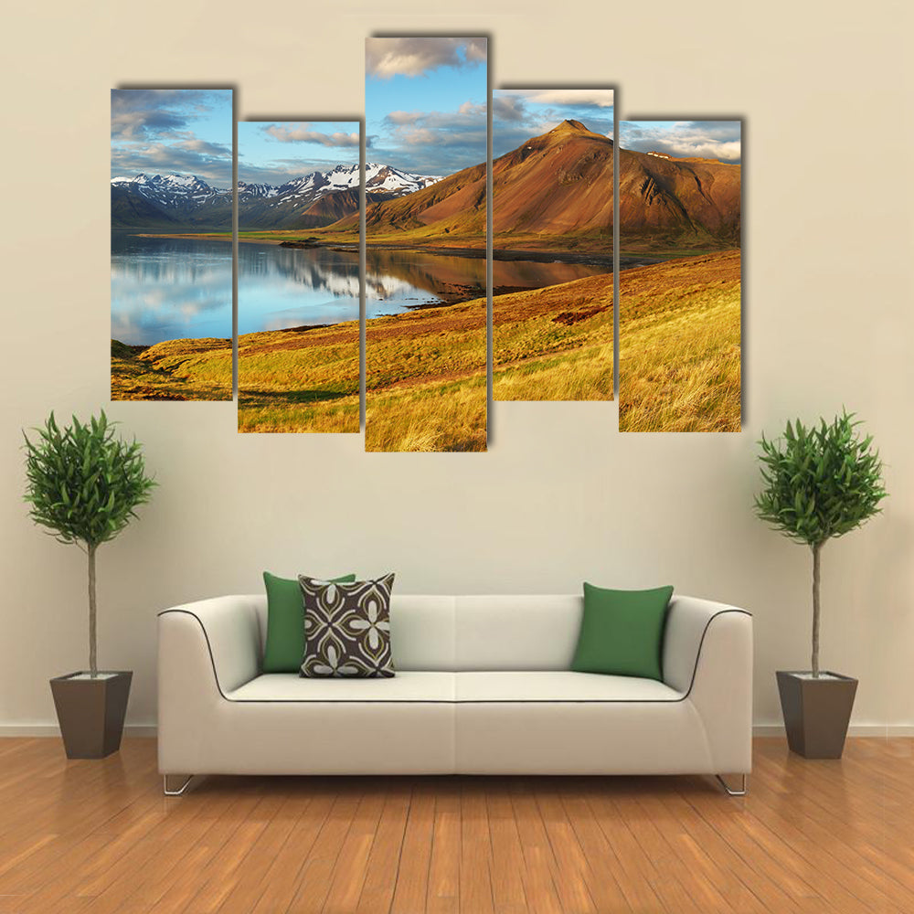 Iceland Mountains and Lake Reflection Canvas Wall Art